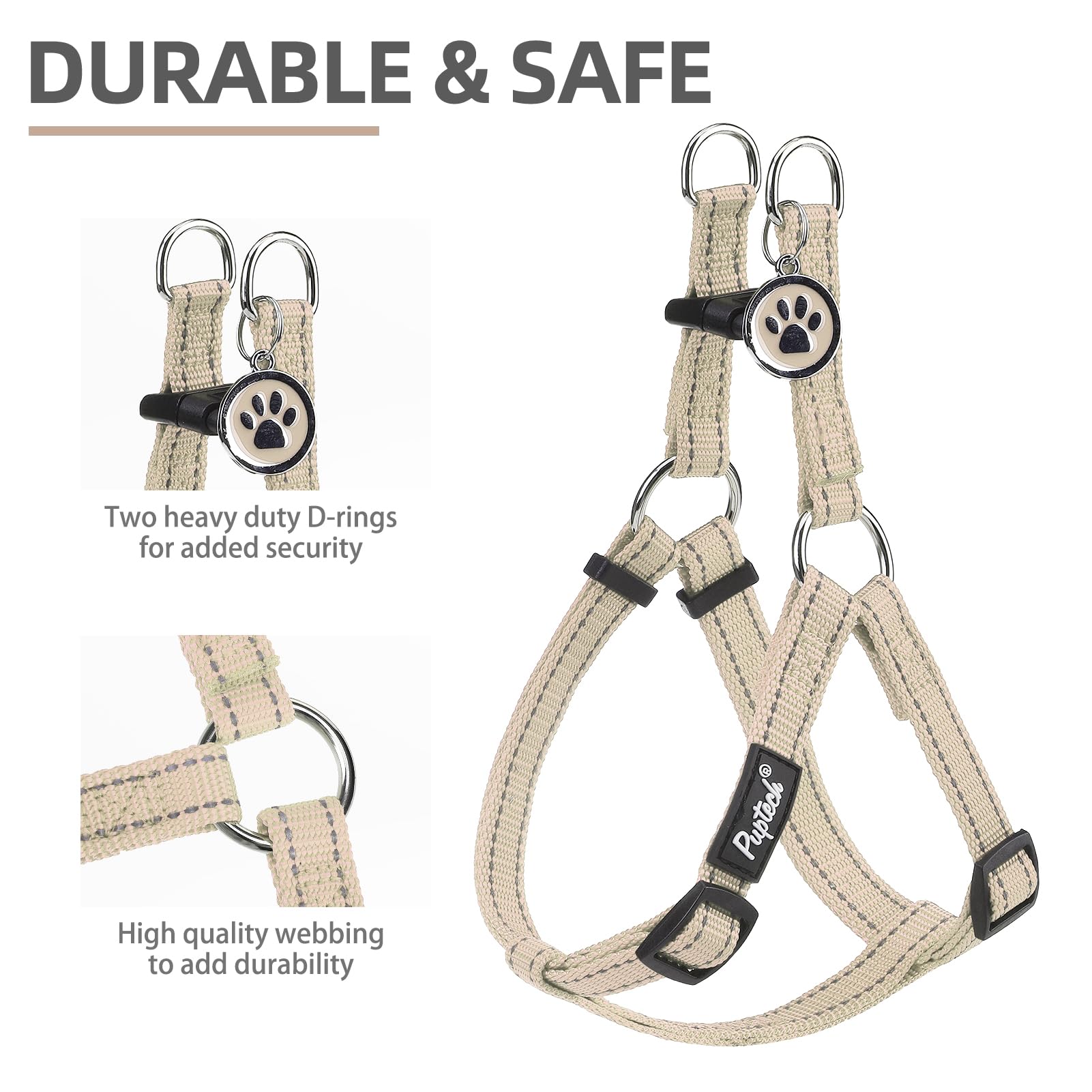 Arnés Pupteck con material duradero de nylon, comodidad durante caminatas diarias.