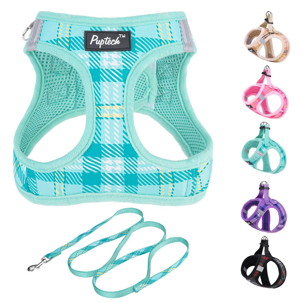 PUPTECK arnés para perro con entrada verde cuadros, fácil de colocar para paseos diarios.