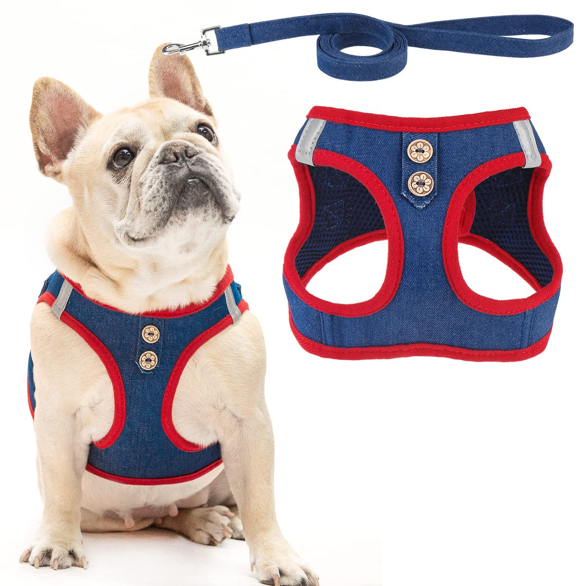 PUPTECK arnés para perro con tejido vaquero azul marino XS cómodo y ligero para paseos.