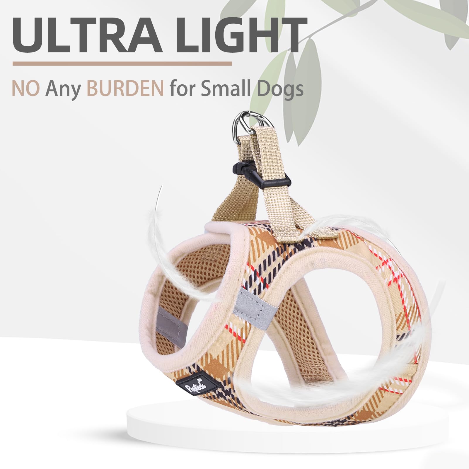 PUPTECK arnés plaid beige XS, diseño cómodo y ajustable para crecimiento.