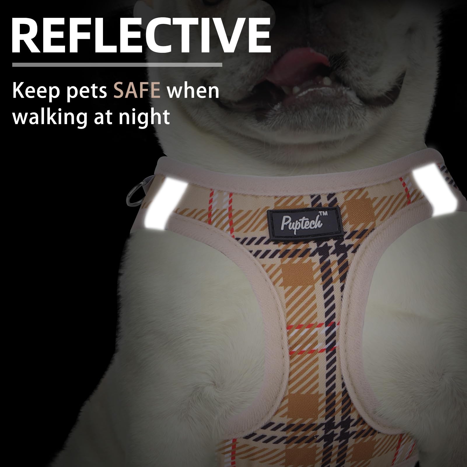 PUPTECK arnés reflectante de noche con dos franjas para mayor visibilidad.