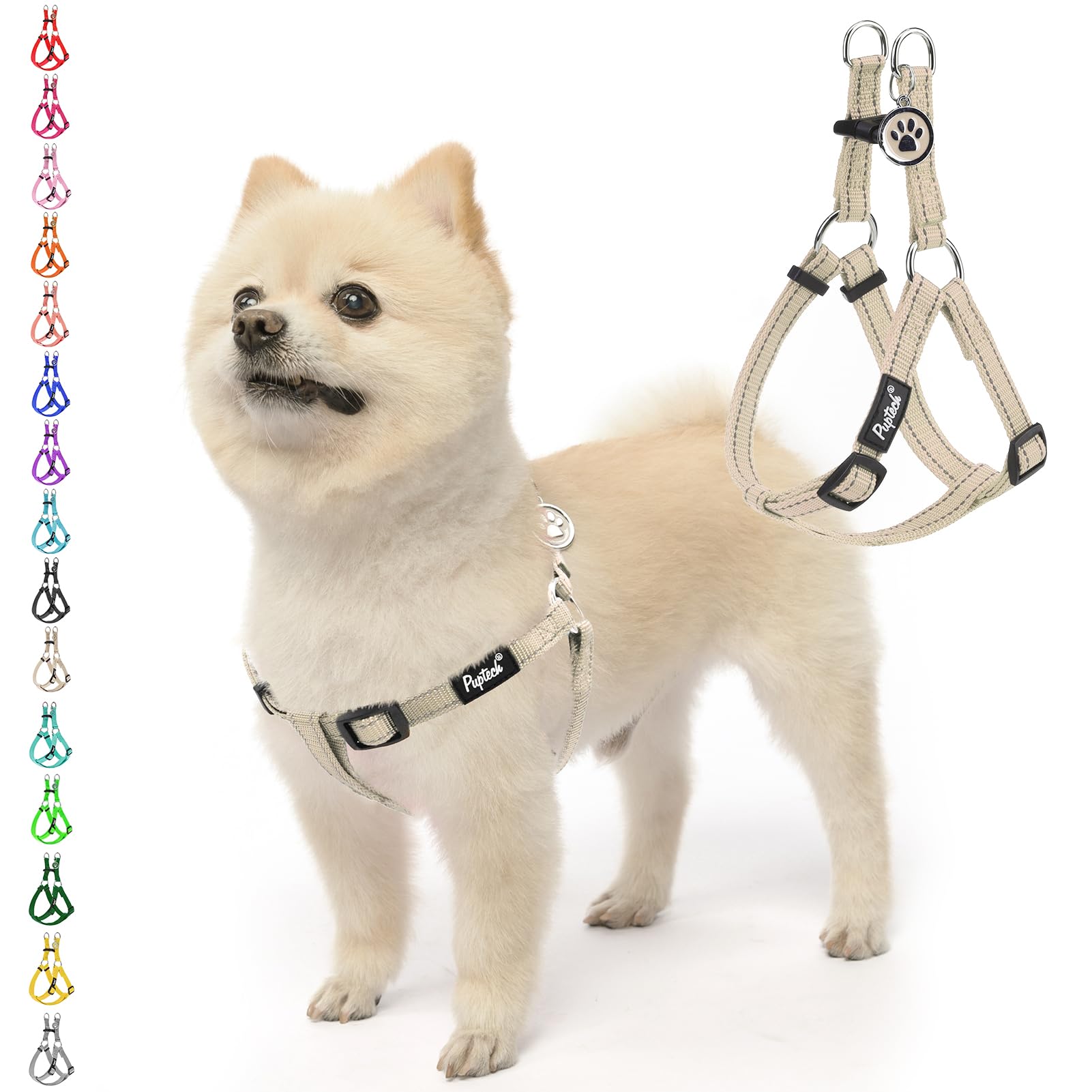 Arnés Pupteck sin tirones beige, colocación fácil para paseos controlados.