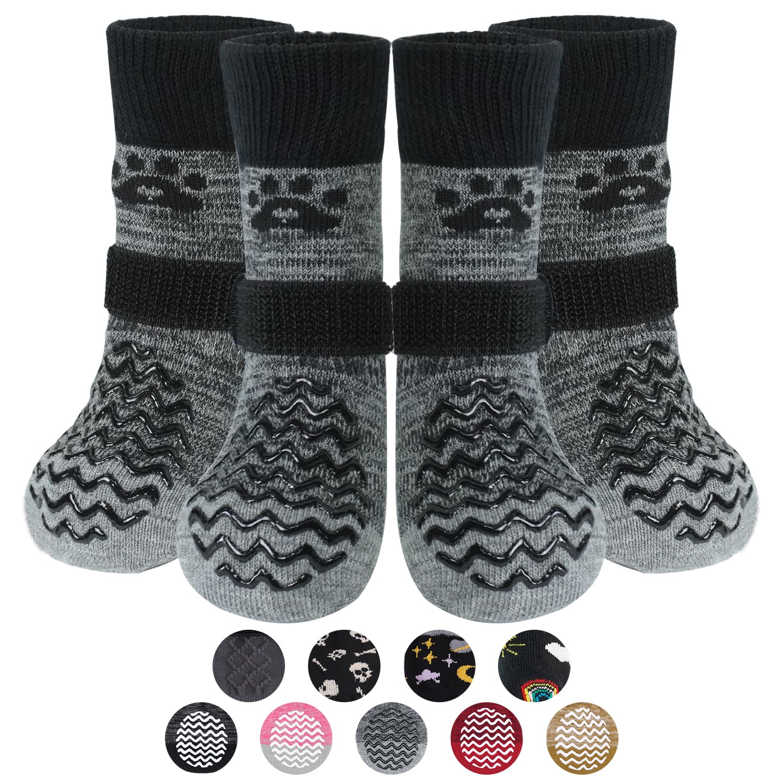 Calcetines antideslizantes PUPTECK para perro, dos pares, evitan resbalones en suelos lisos.