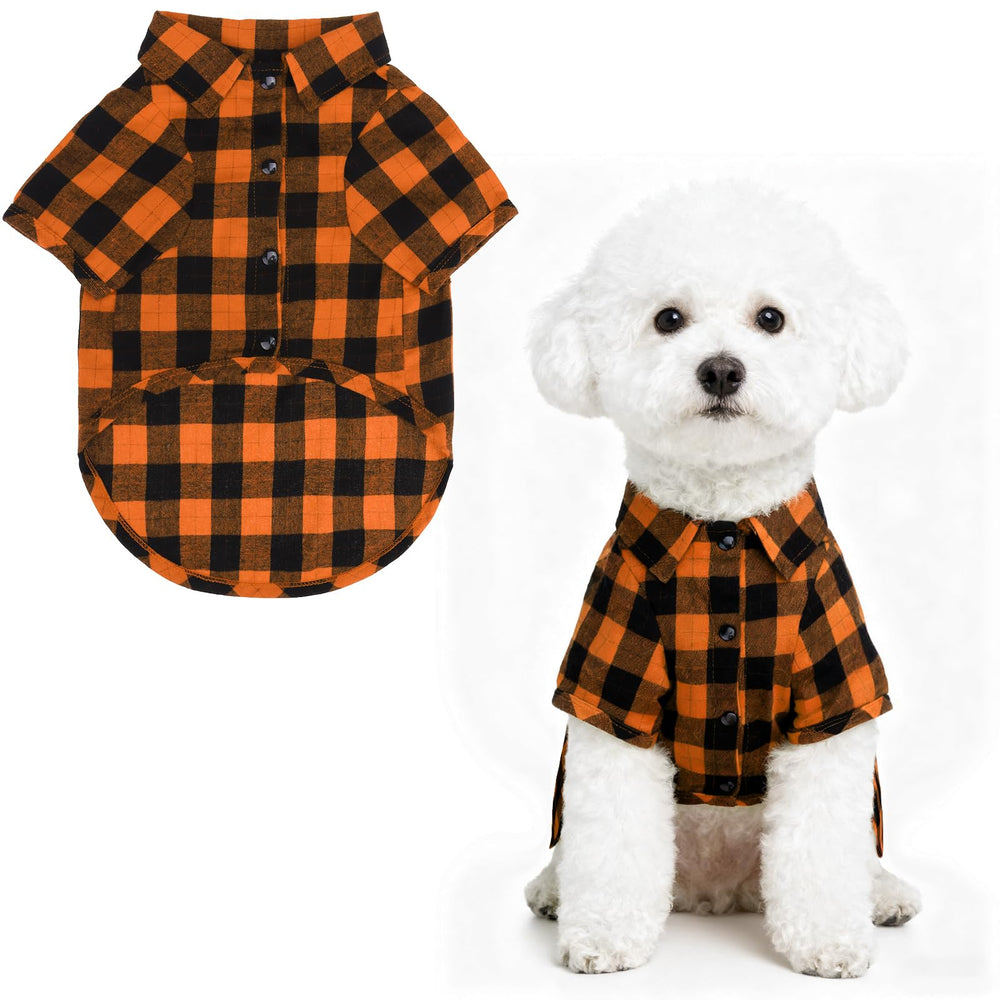 PUPTECK camisa para perro con cuadros, vista frontal, ideal para salidas al aire libre.