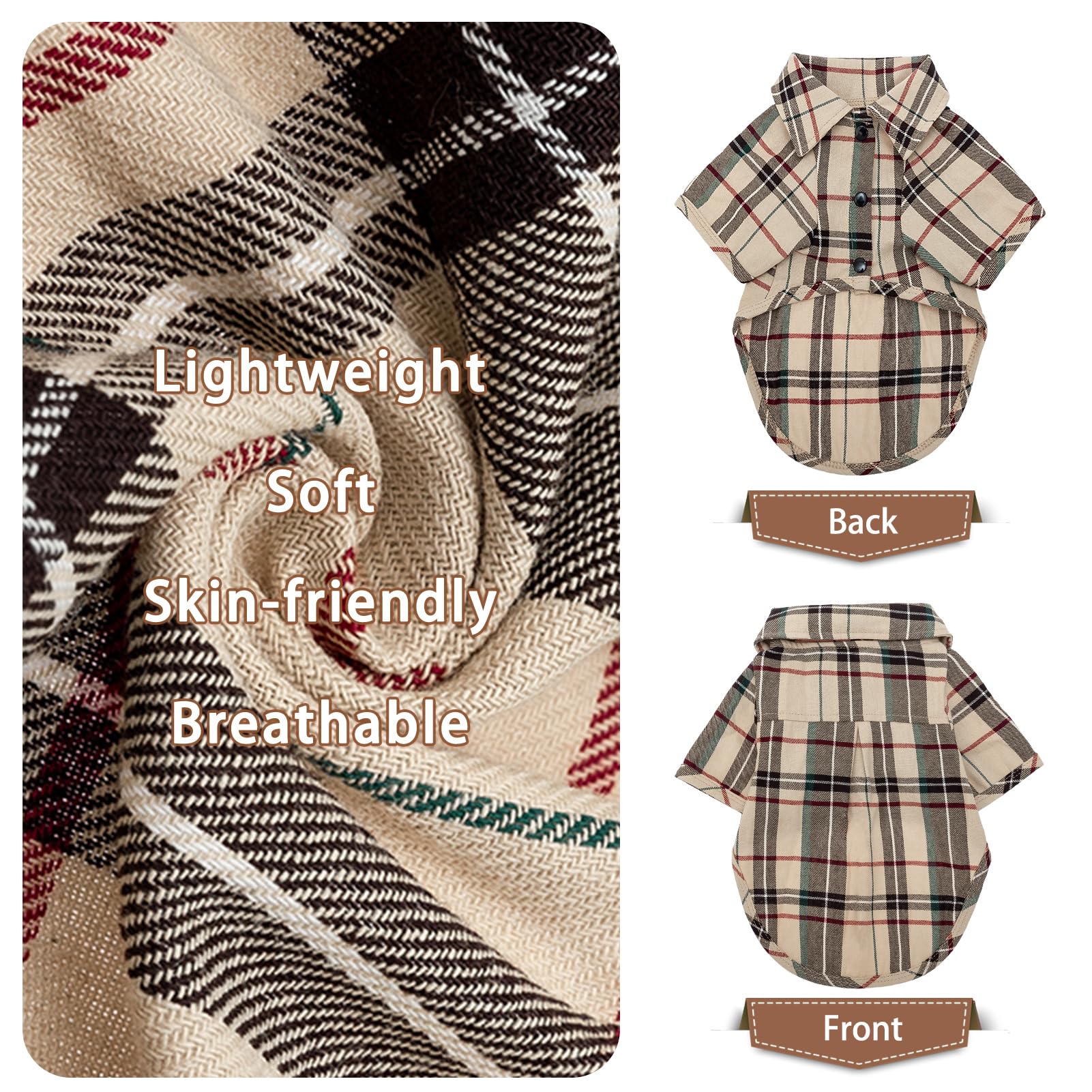 PUPTECK camisa-perro-cuadros-textura-suave, sensación agradable todo el día.