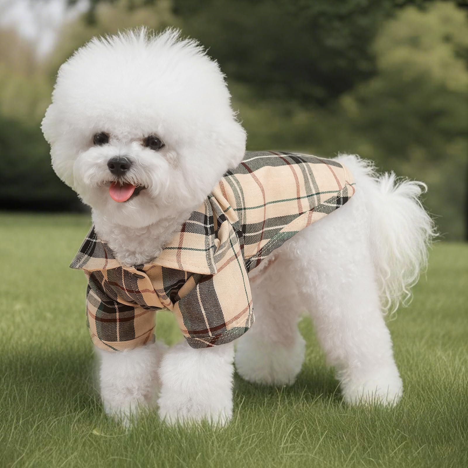 PUPTECK camisa-perro-cuadros-ventilacion, tela ligera para uso diario.