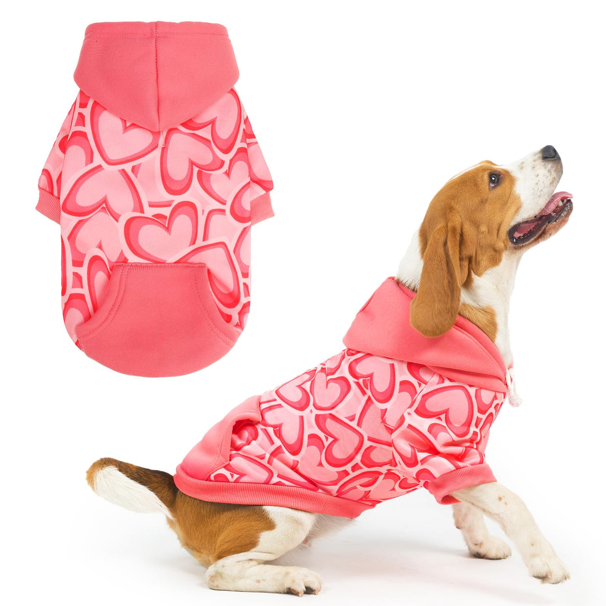 Chaqueta Pupteck para perro rosa con capucha cálida y estilo Valentín