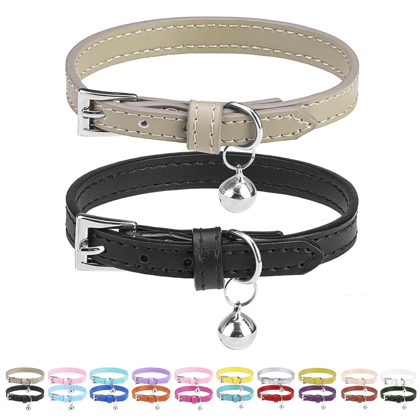 Collar de cuero suave PUPTECK para gato negro, cómodo para paseos diarios