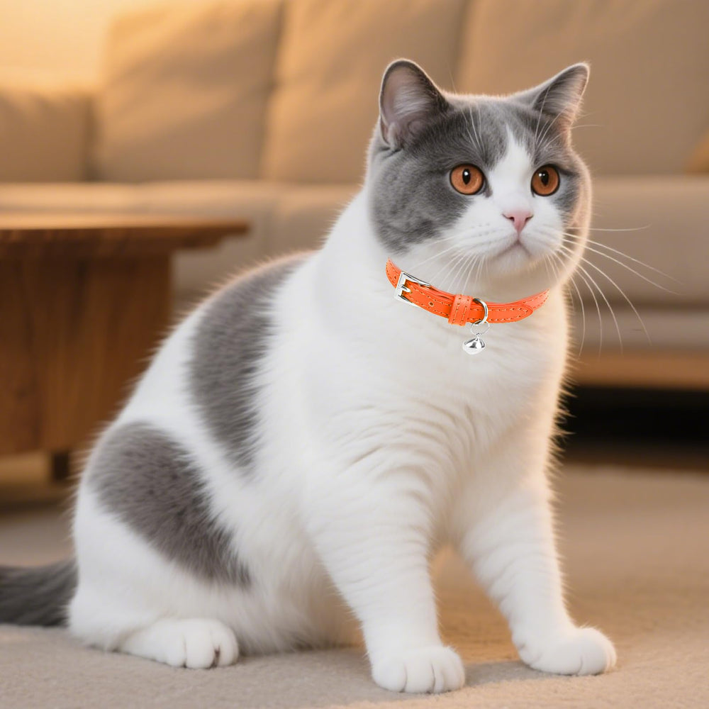 PUPTECK collar de cuero suave morado para gatos, ligero y resistente.