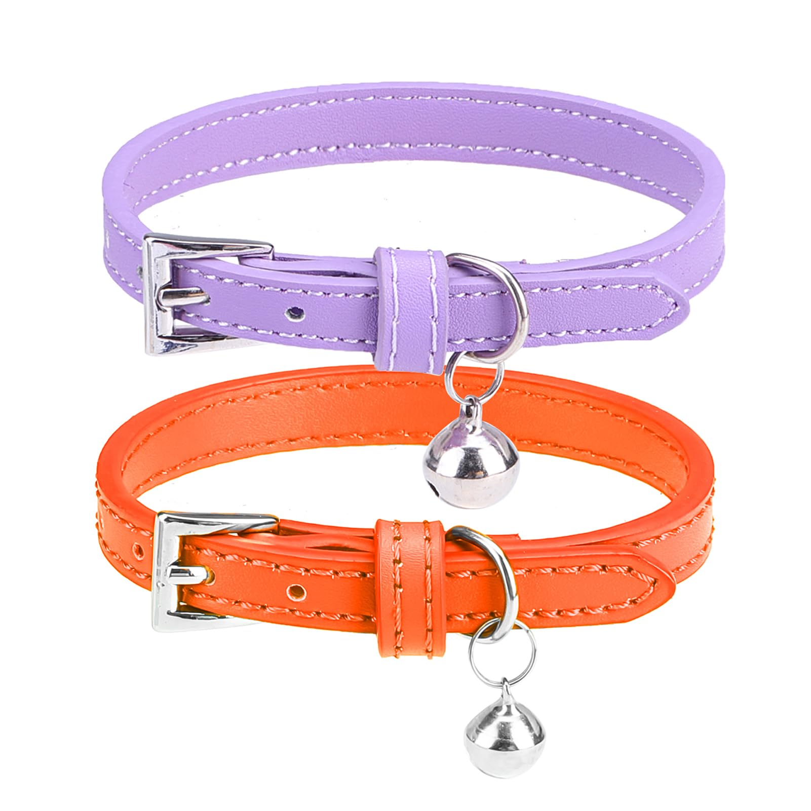 PUPTECK collar de cuero suave naranja para gatos, cómodo para uso diario.