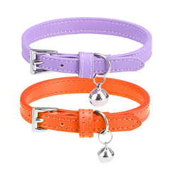 PUPTECK collar de cuero suave naranja para gatos, cómodo para uso diario.
