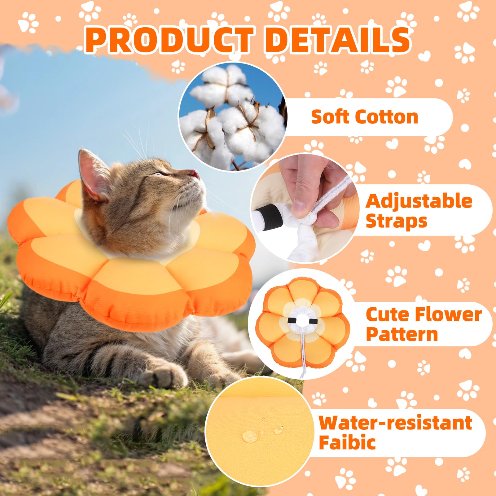 PUPTECK collar cono gato diseño floral: aspecto alegre y cómodo