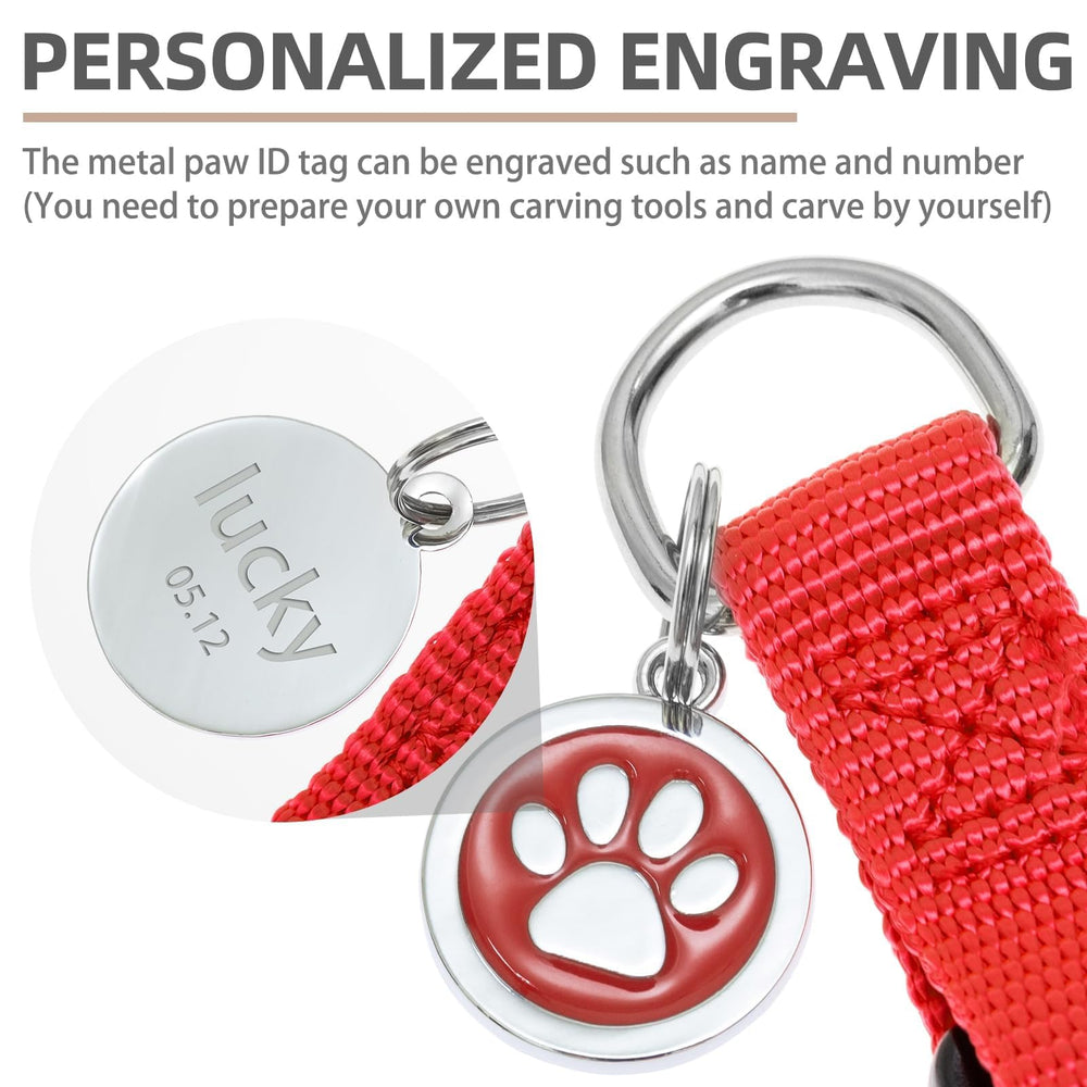 Etiqueta ID de metal PUPTECK en arnés para perro rojo, personalizable
