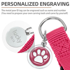 PUPTECK etiqueta ID metálica rosada, durable y personalizable.