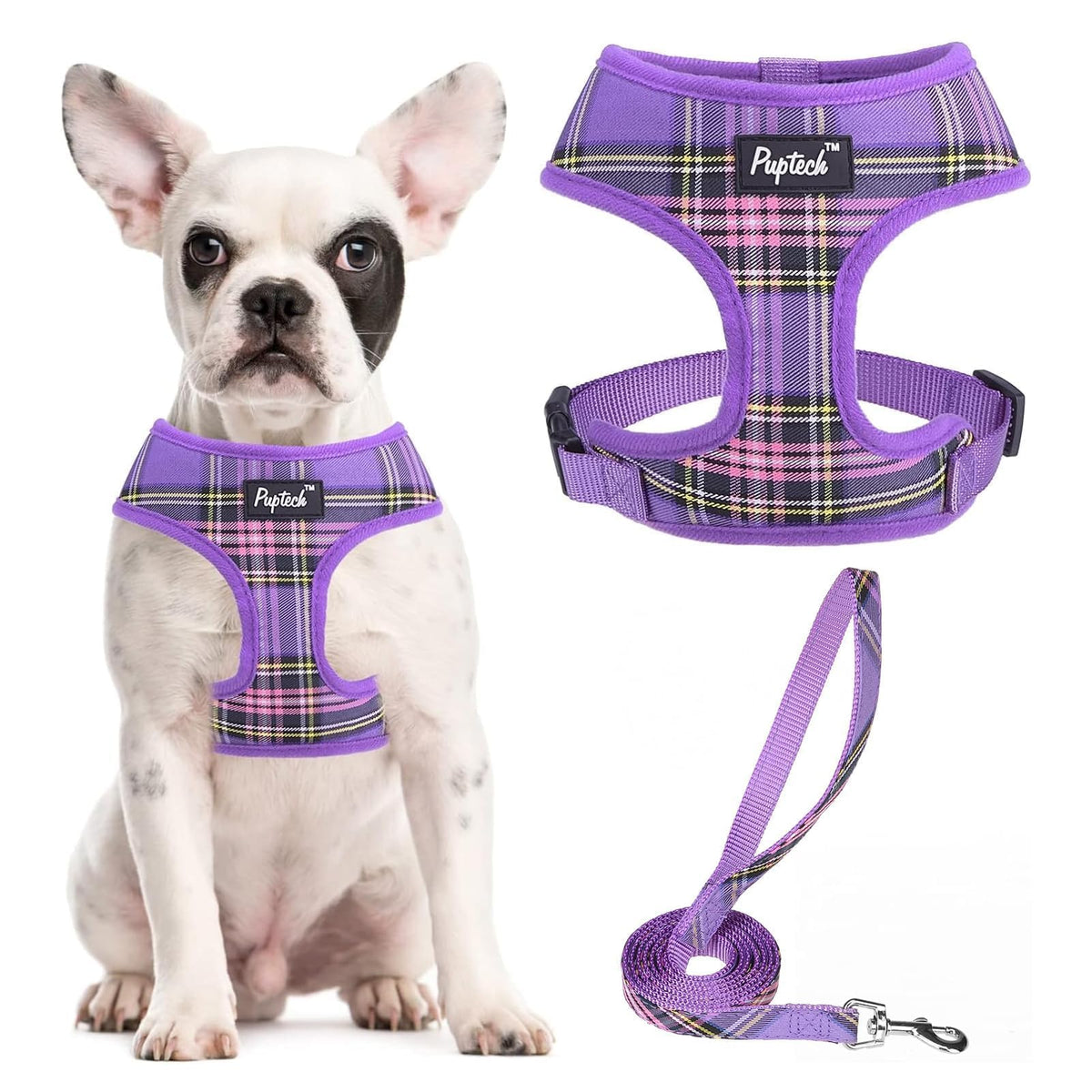 PUPTECK arnés patrón de cuadros para paseos con estilo y comodidad.