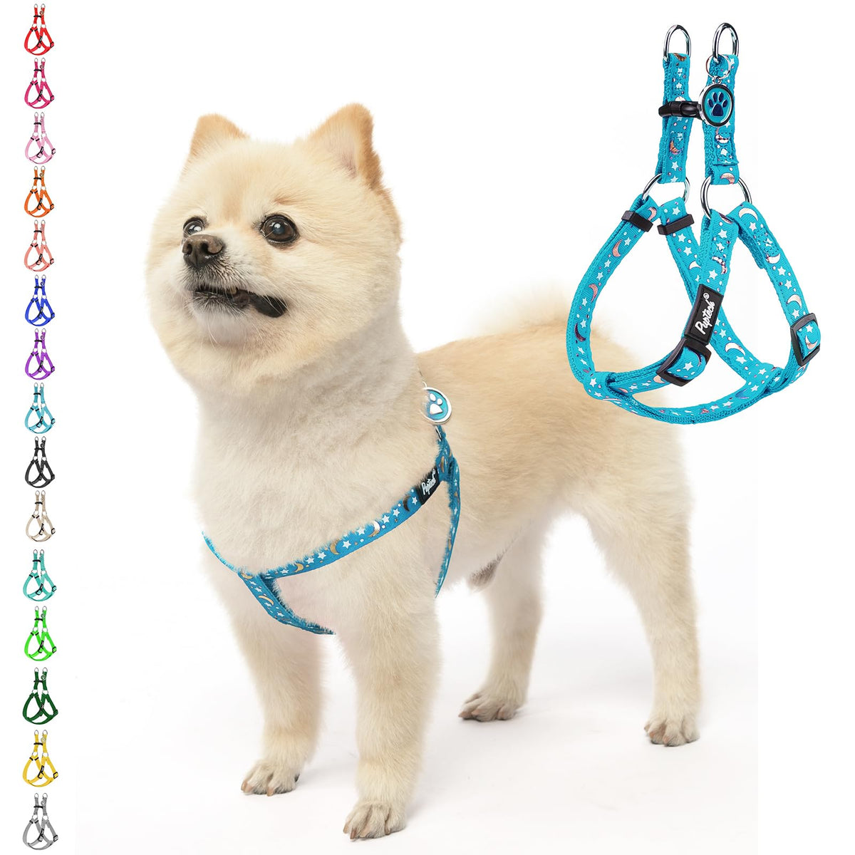Pupteck No Pull Dog Harness in sky blue, chest-friendly design for comfortable walks