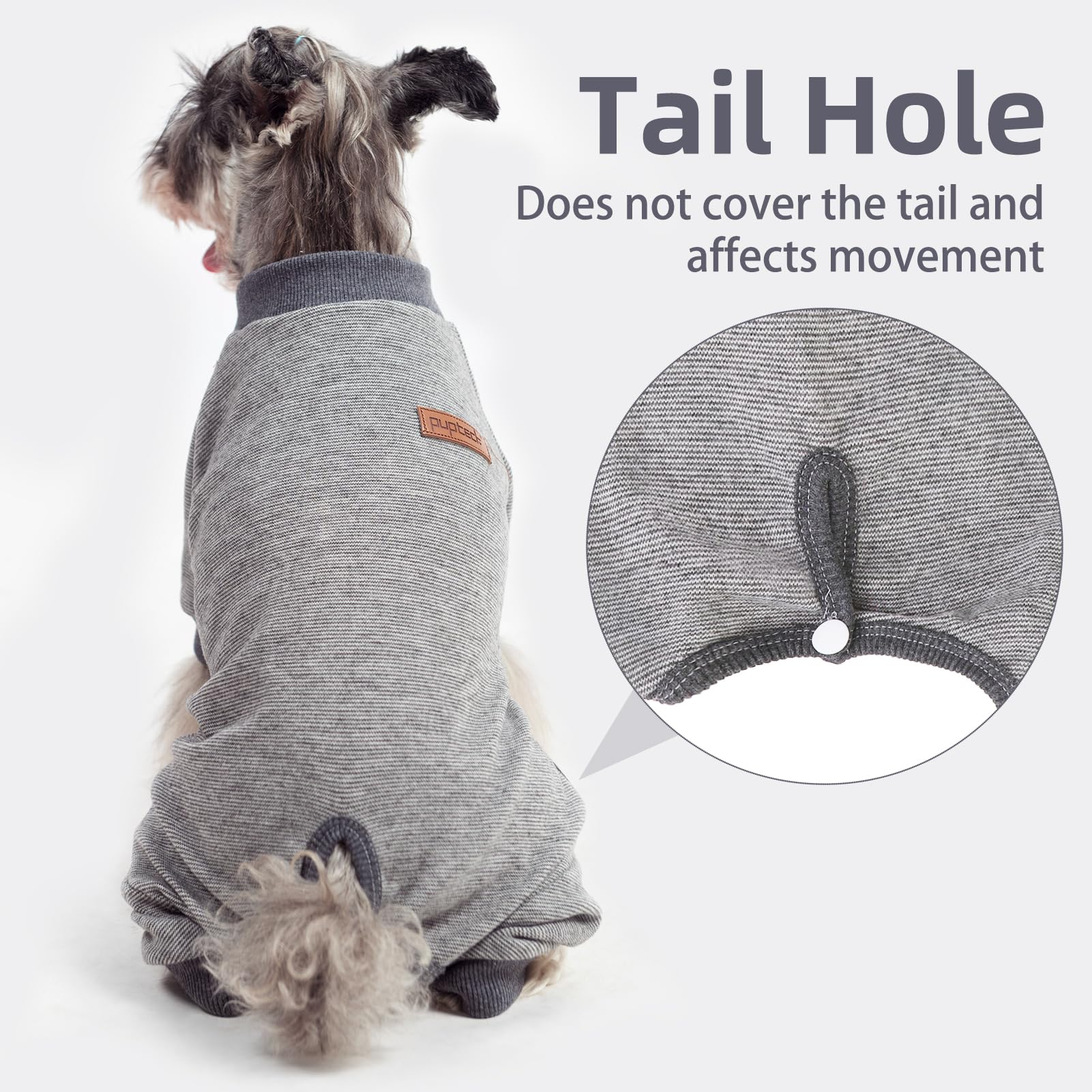 PUPTECK pijama para perros: modelo puesto en perro mediano para ver ajuste.
