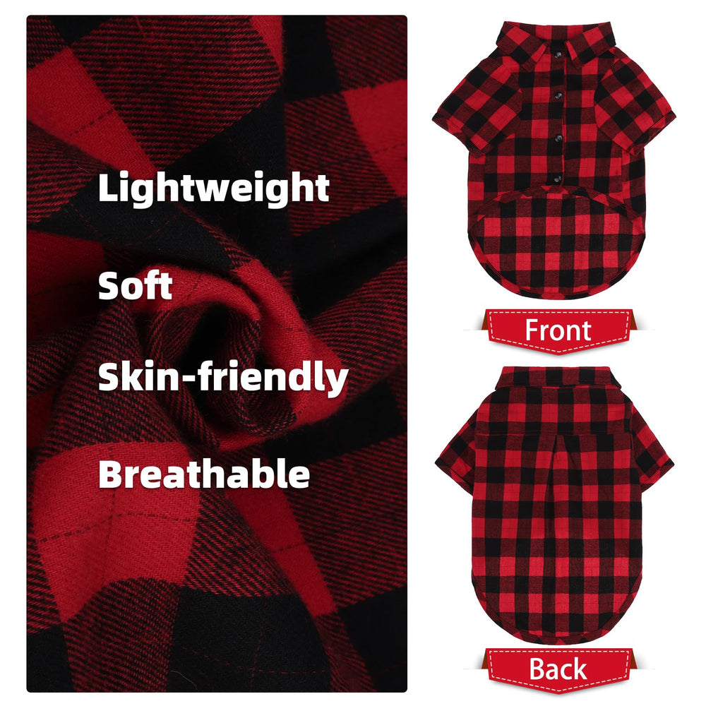 PUPTECK camisa plaid roja para perro, detalle de tela, sensación ligera.