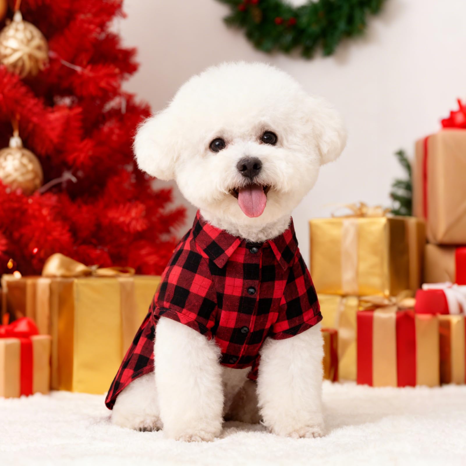 PUPTECK camisa plaid roja para perro, look elegante para bodas.