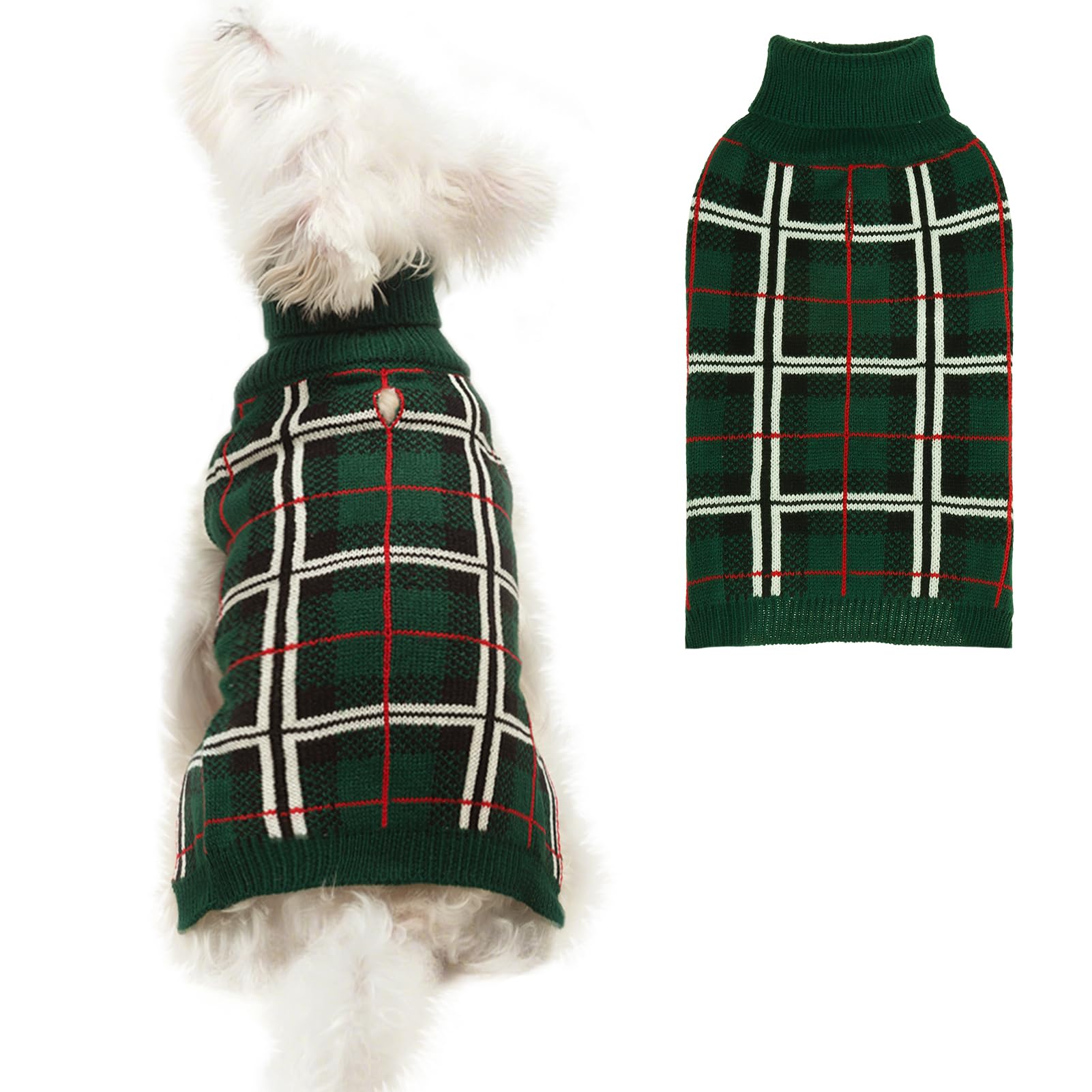 PUPTECK sudadera para perros con cuadro clásico verde, cálida y cómoda para paseos.