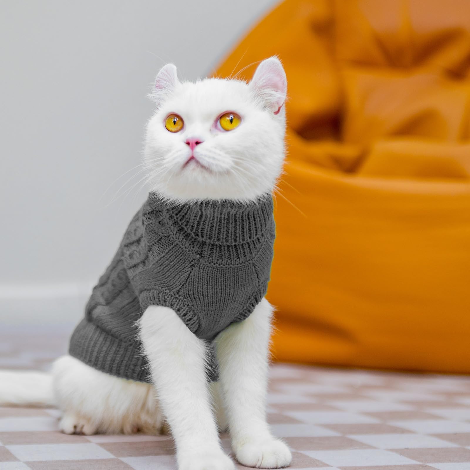 PUPTECK suéter gato diseño trenzado clásico, estética atemporal.
