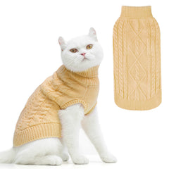 PUPTECK suéter gato invierno beige frente, cálido y cómodo para paseos y descanso.