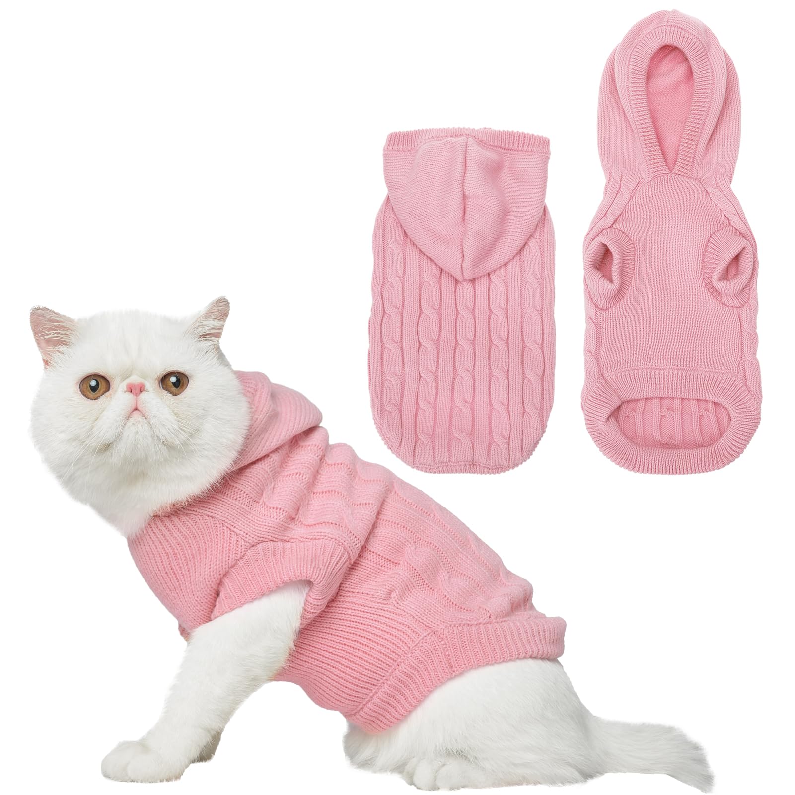 PUPTECK suéter rosa con capucha para mascotas, cálido y suave