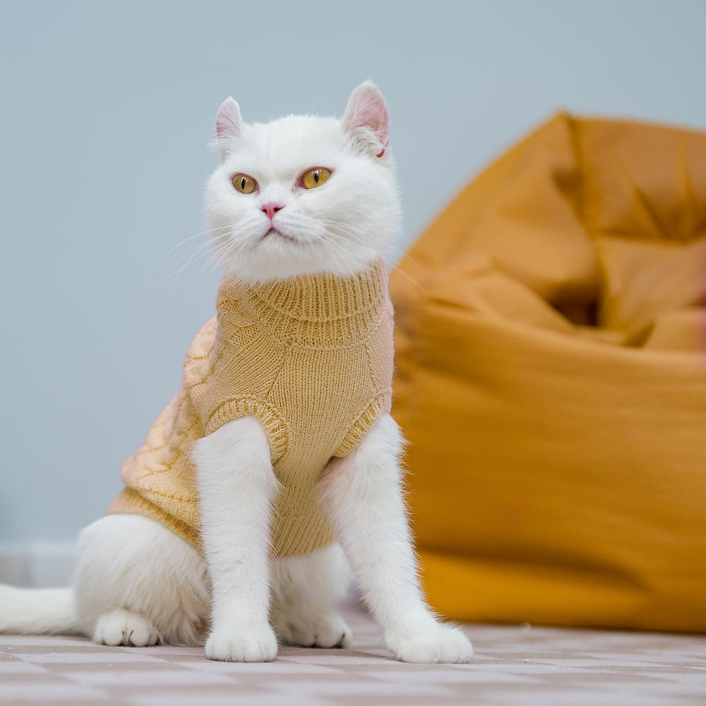 PUPTECK suéter perro pequeño beige lavado a máquina, fácil de cuidar.