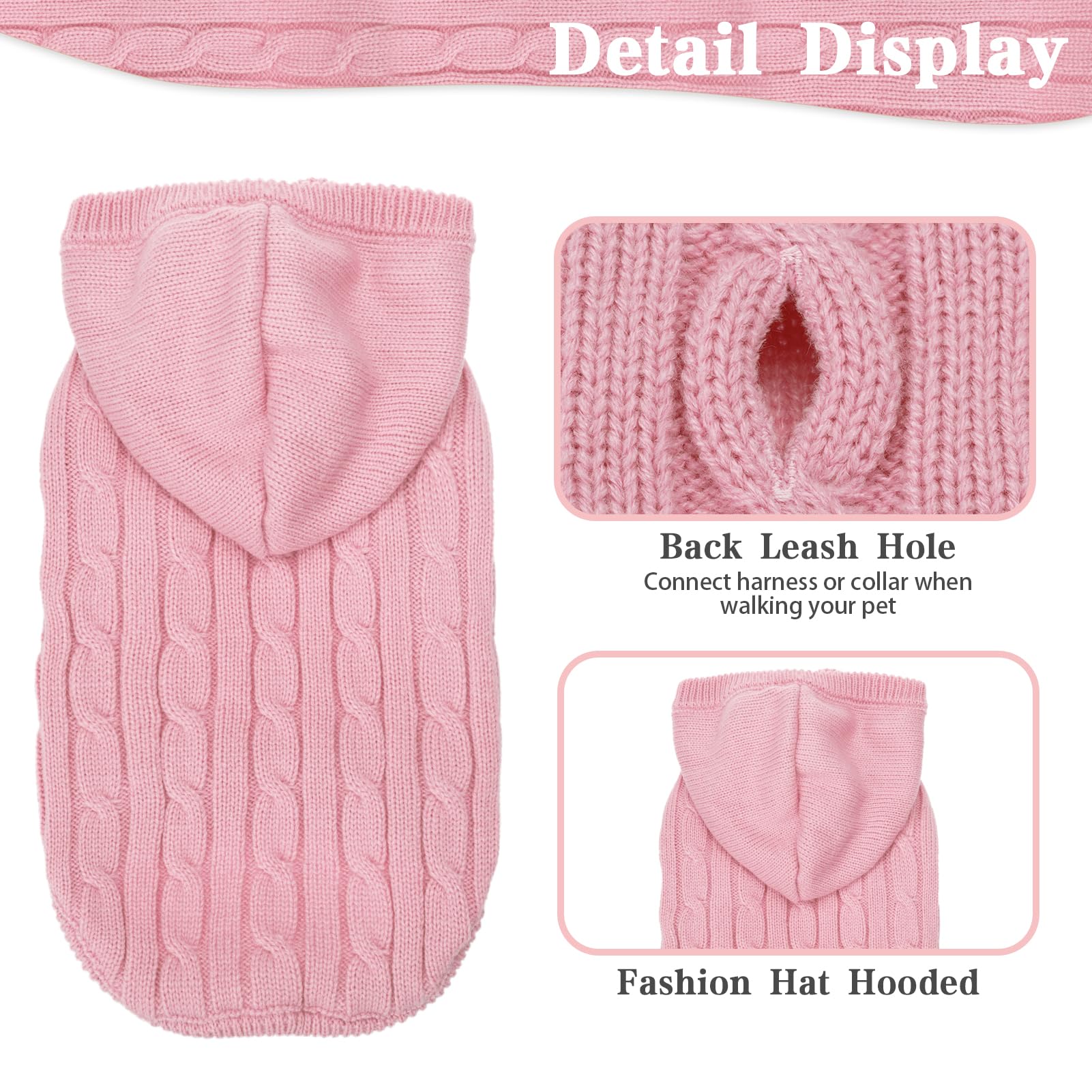 PUPTECK suéter de punto rosa con capucha, cómodo y flexible