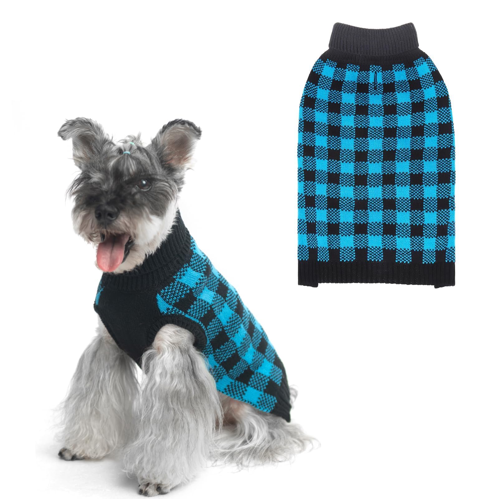 PUPTECK suéter para perro con patrón de cuadros clásico, ideal para salidas invernales.