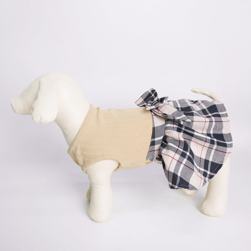 PUPTECK Vestido para perro cuadros crema, detalle costura resistente