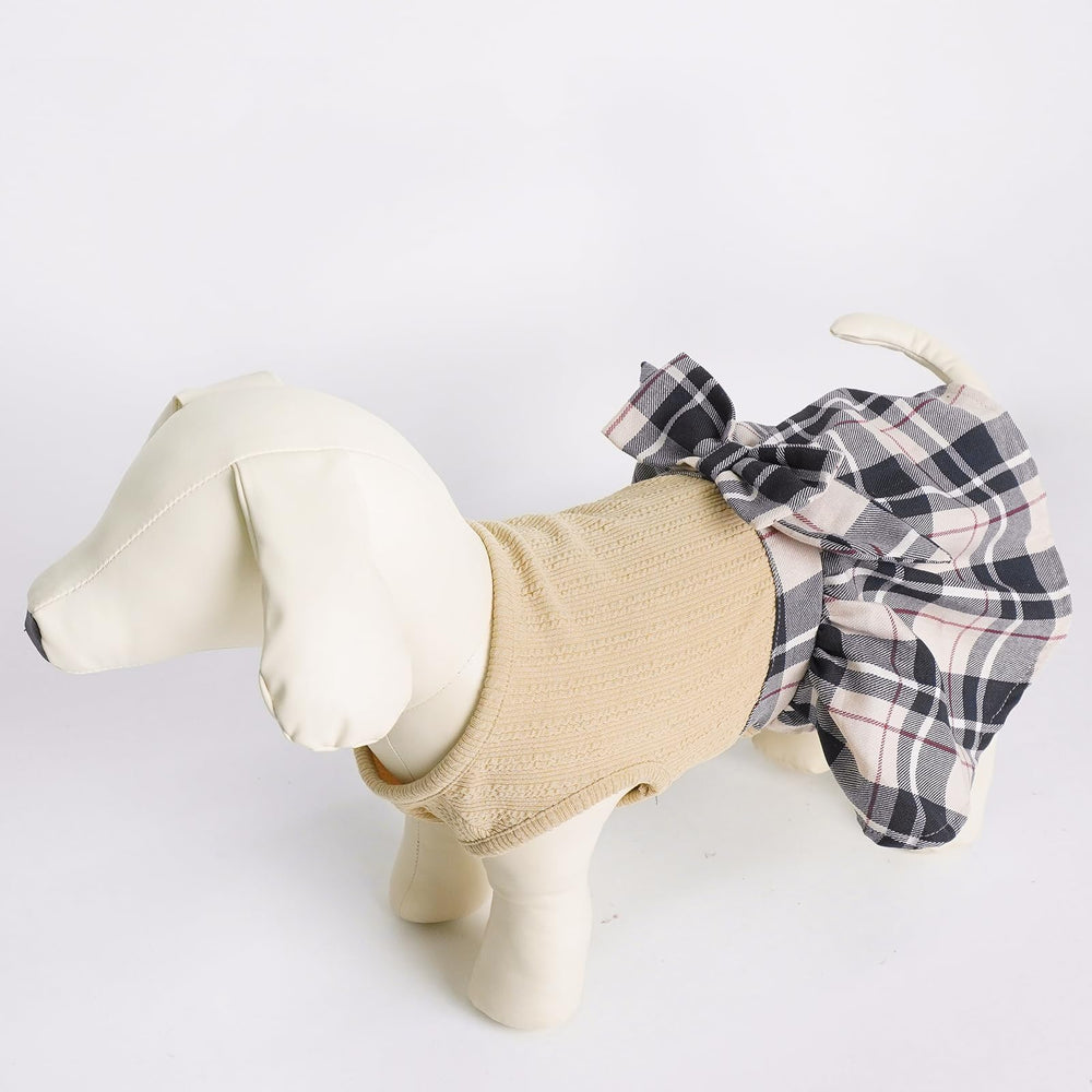 PUPTECK Vestido para perro cuadros crema, uso diario cómodo y fresco