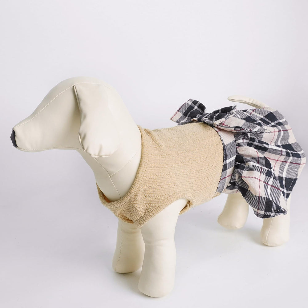 PUPTECK Vestido para perro cuadros crema, ideal para fiestas y fotos