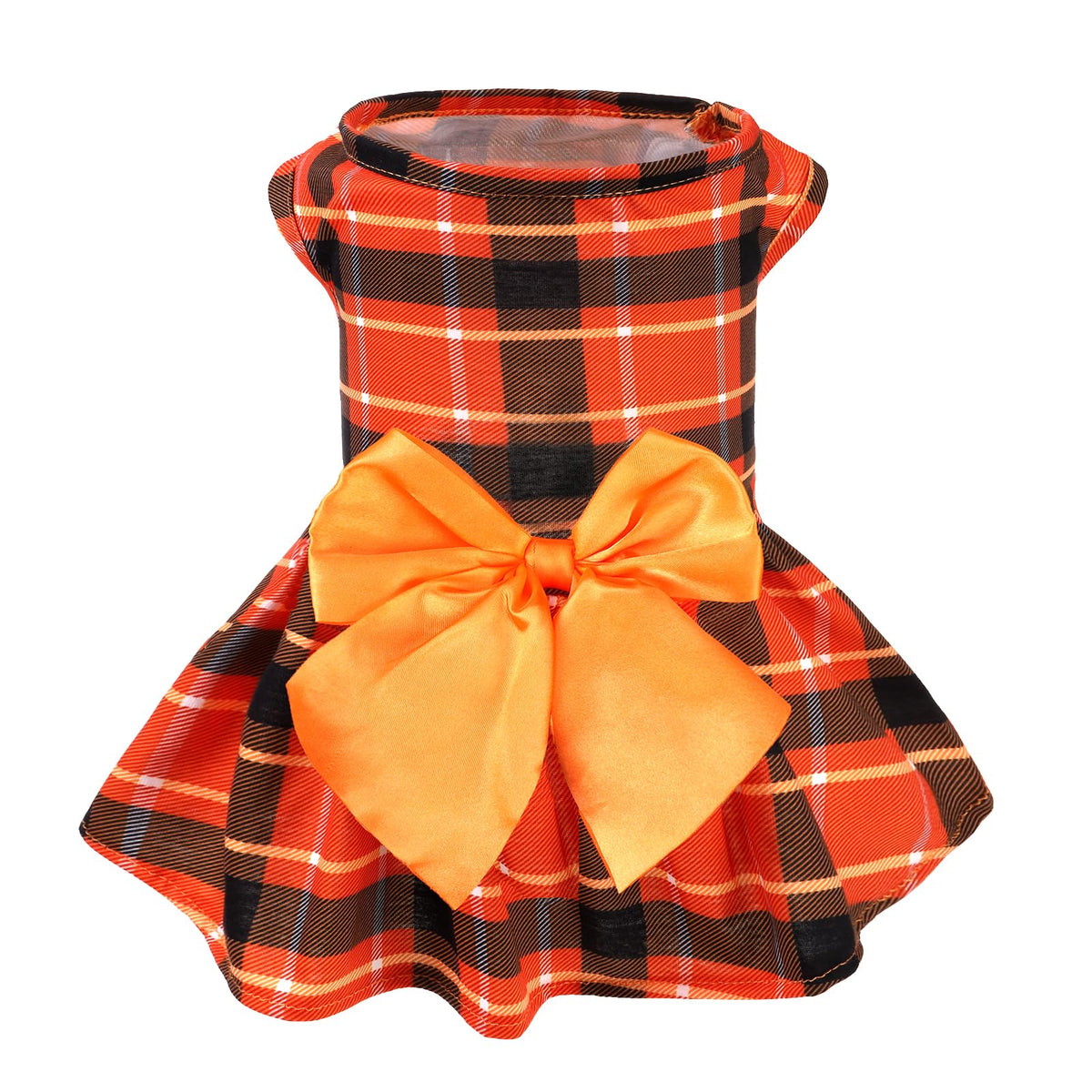 PUPTECK vestido para perro a cuadros, vista frontal, ideal para salidas otoñales.