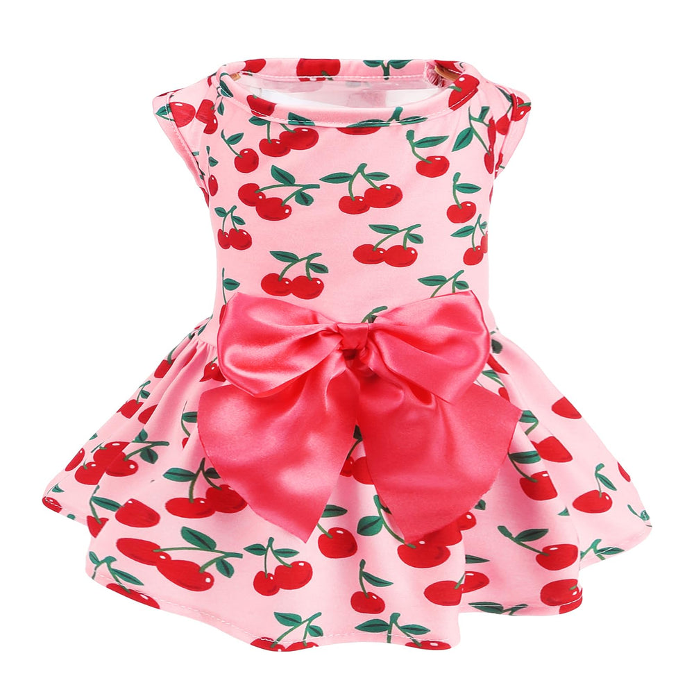 PUPTECK vestido para perro con lazo cereza, talla XS, cómodo para paseos