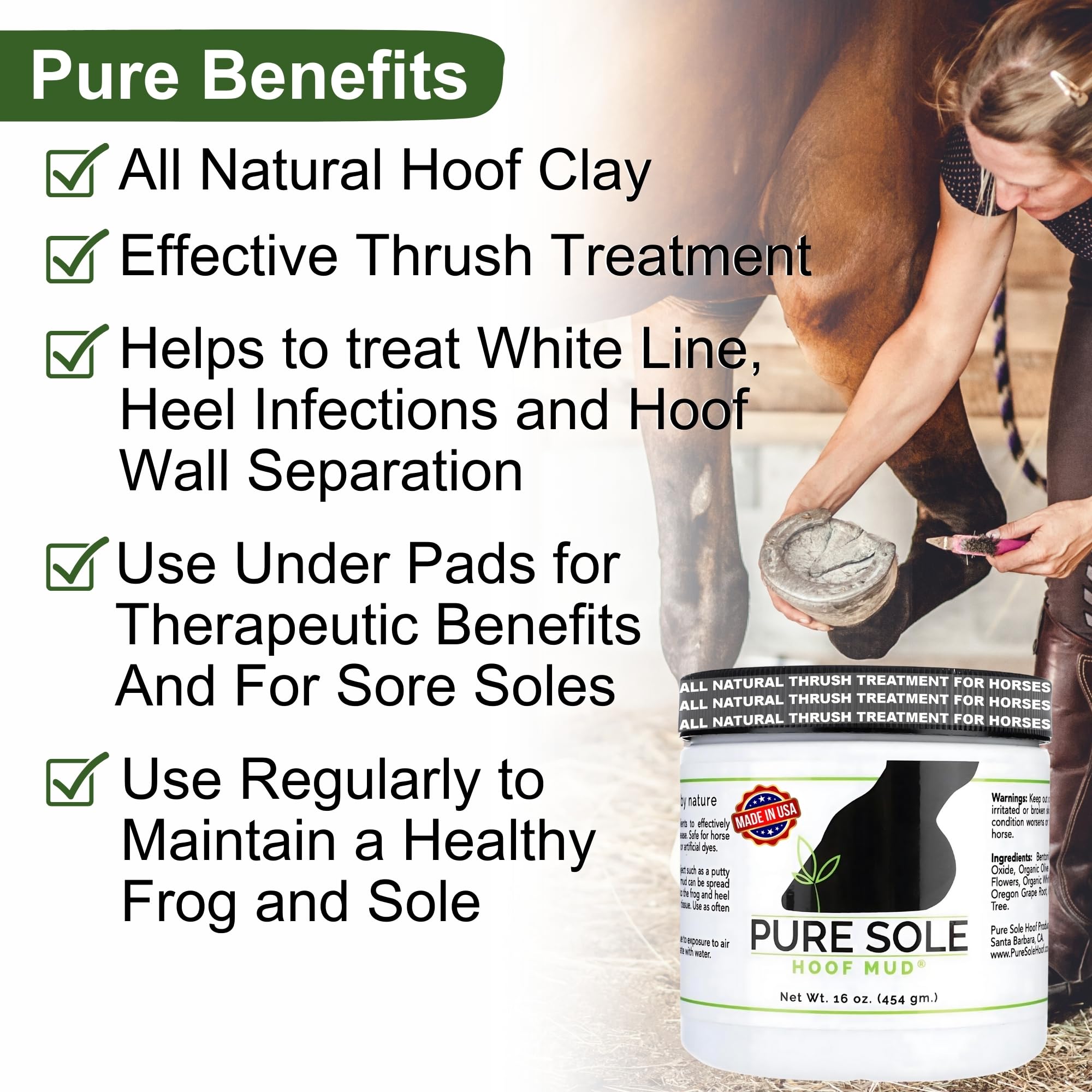 Pure Sole arcilla para pezuñas, aplicación manual fácil y segura