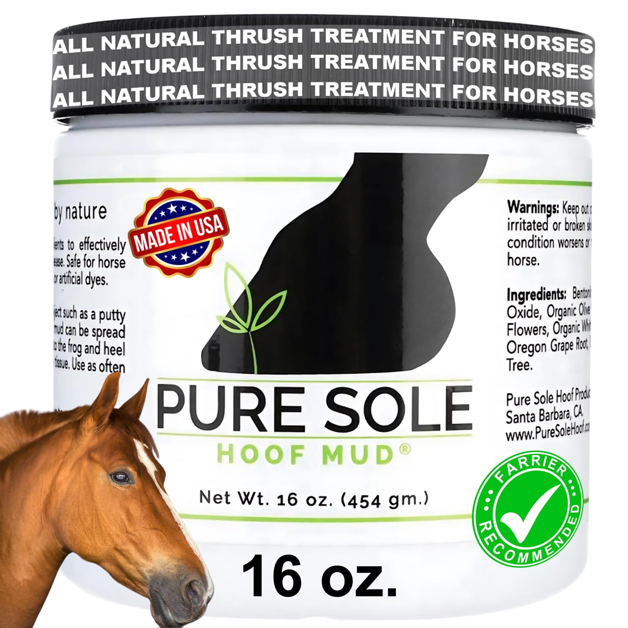 Pure Sole arcilla para pezuñas en envase, cuidado suave y natural