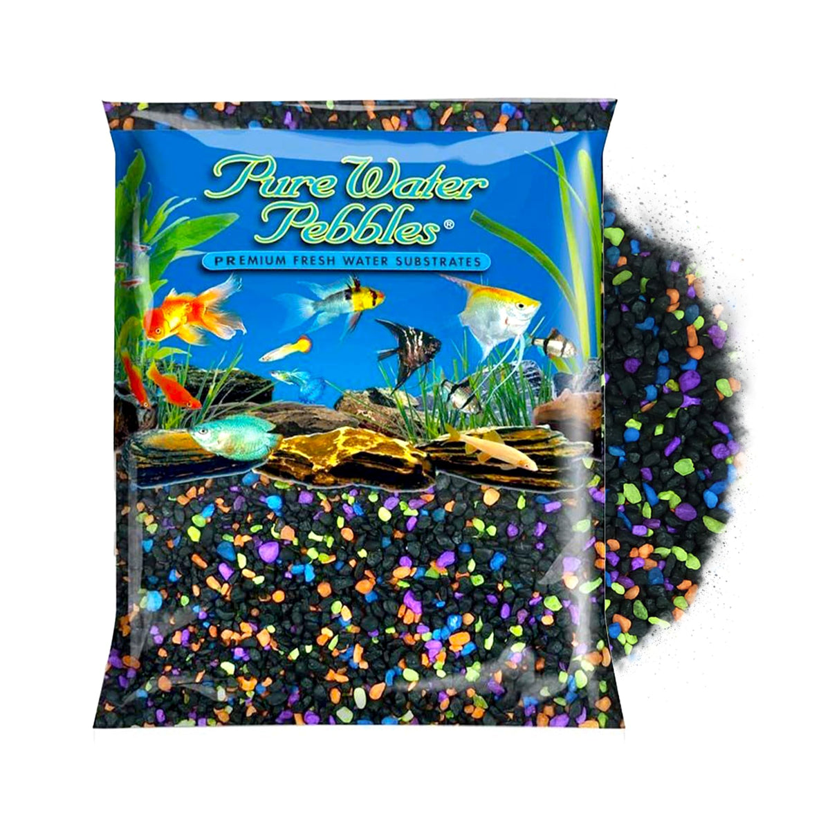 Pure Water Pebbles Lasernite Glo añade brillo vibrante al acuario.