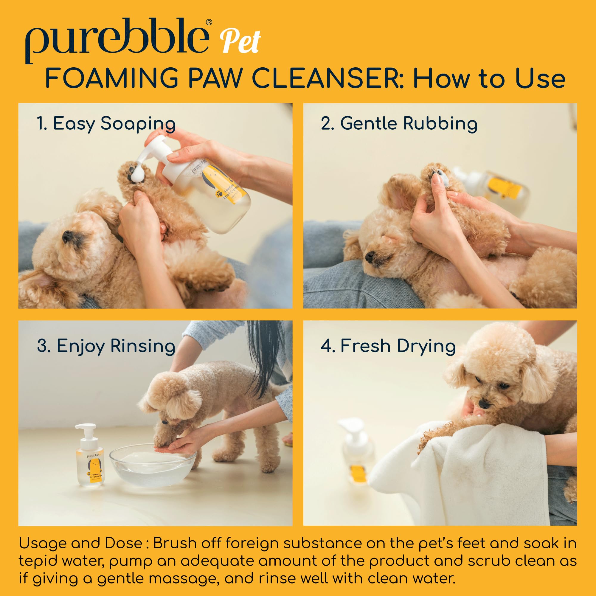 Purebble uso diario: rutina conveniente para patas limpias.