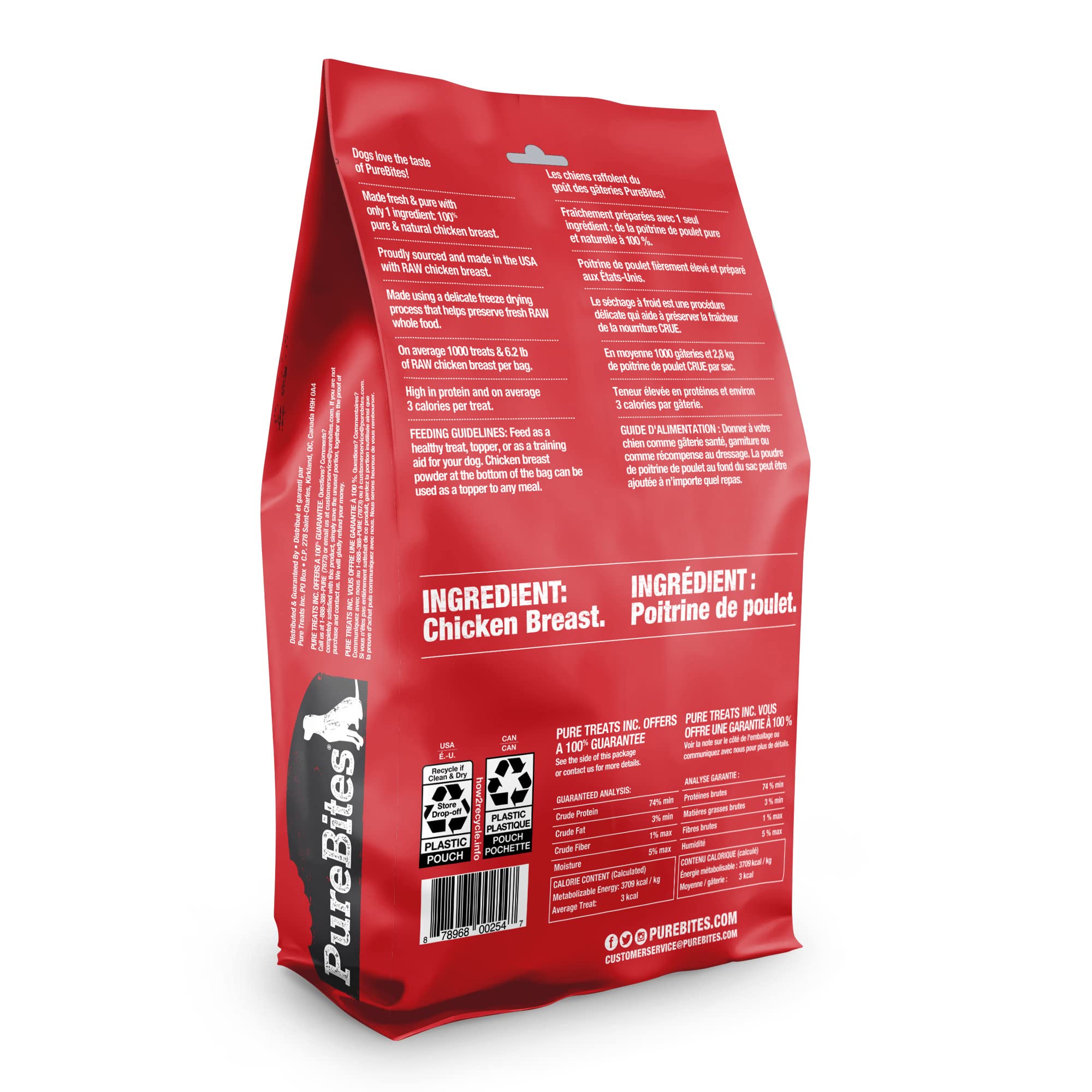 PureBites envase 28oz frente destaca su origen estadounidense