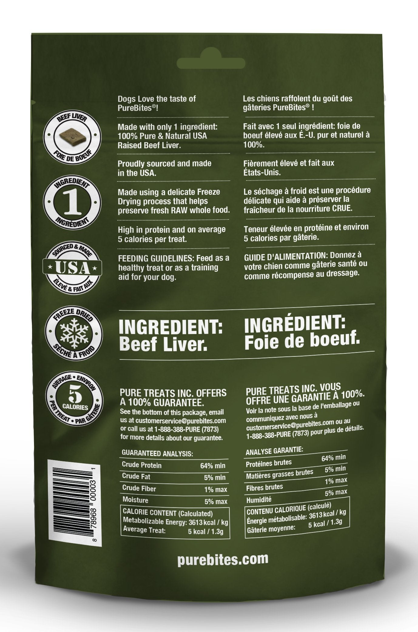Hígado de res deshidratado PureBites, sabor intenso para entrenamiento