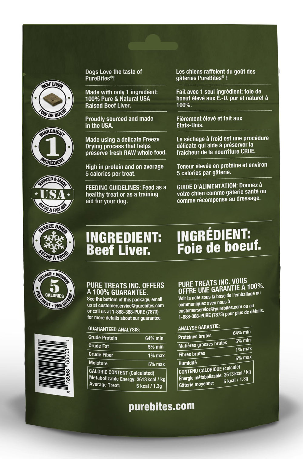 Hígado de res deshidratado PureBites, sabor intenso para entrenamiento
