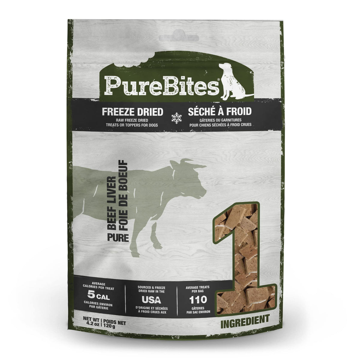PureBites hígado de res para perros, bolsa de 120 g, snack práctico para entrenamientos.