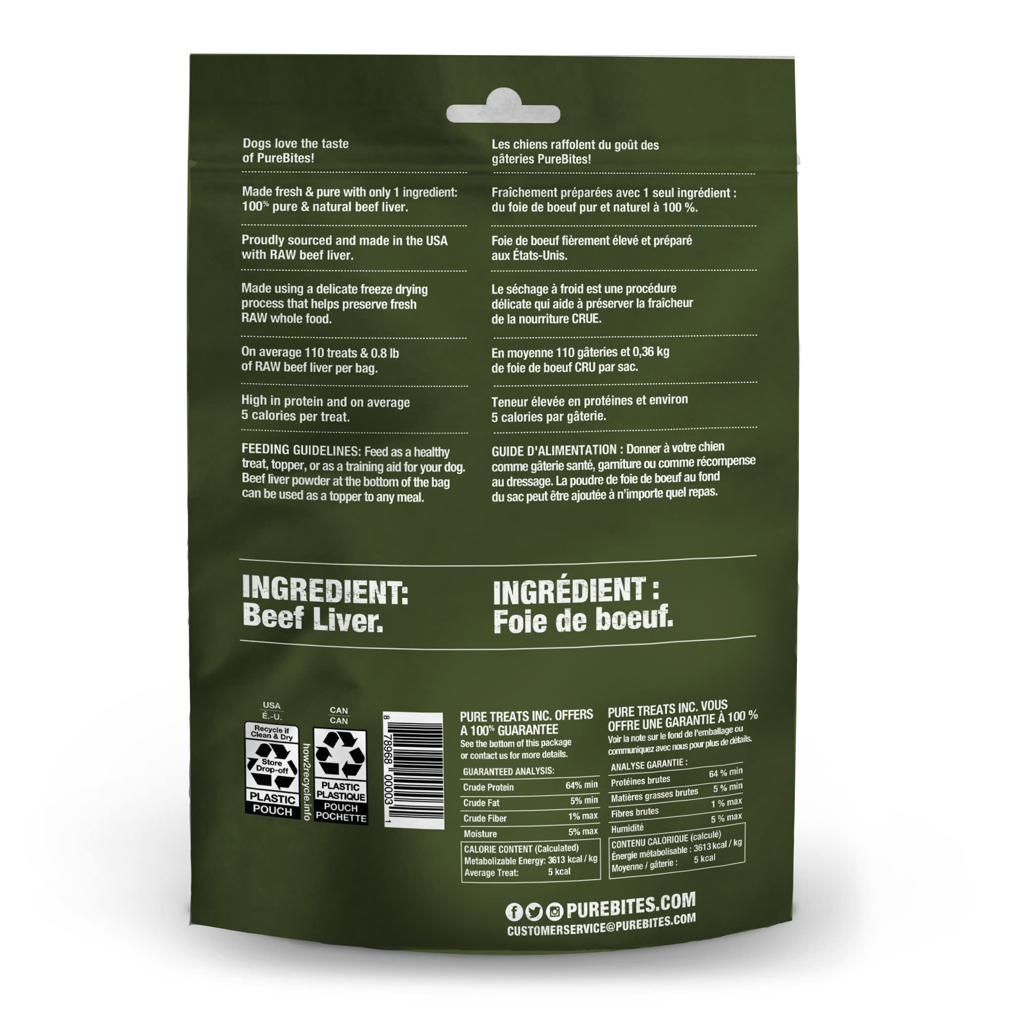 PureBites hígado de res para perros, snack diario sabroso para perros.
