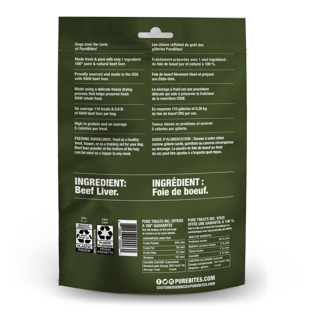 PureBites hígado de res para perros, snack diario sabroso para perros.