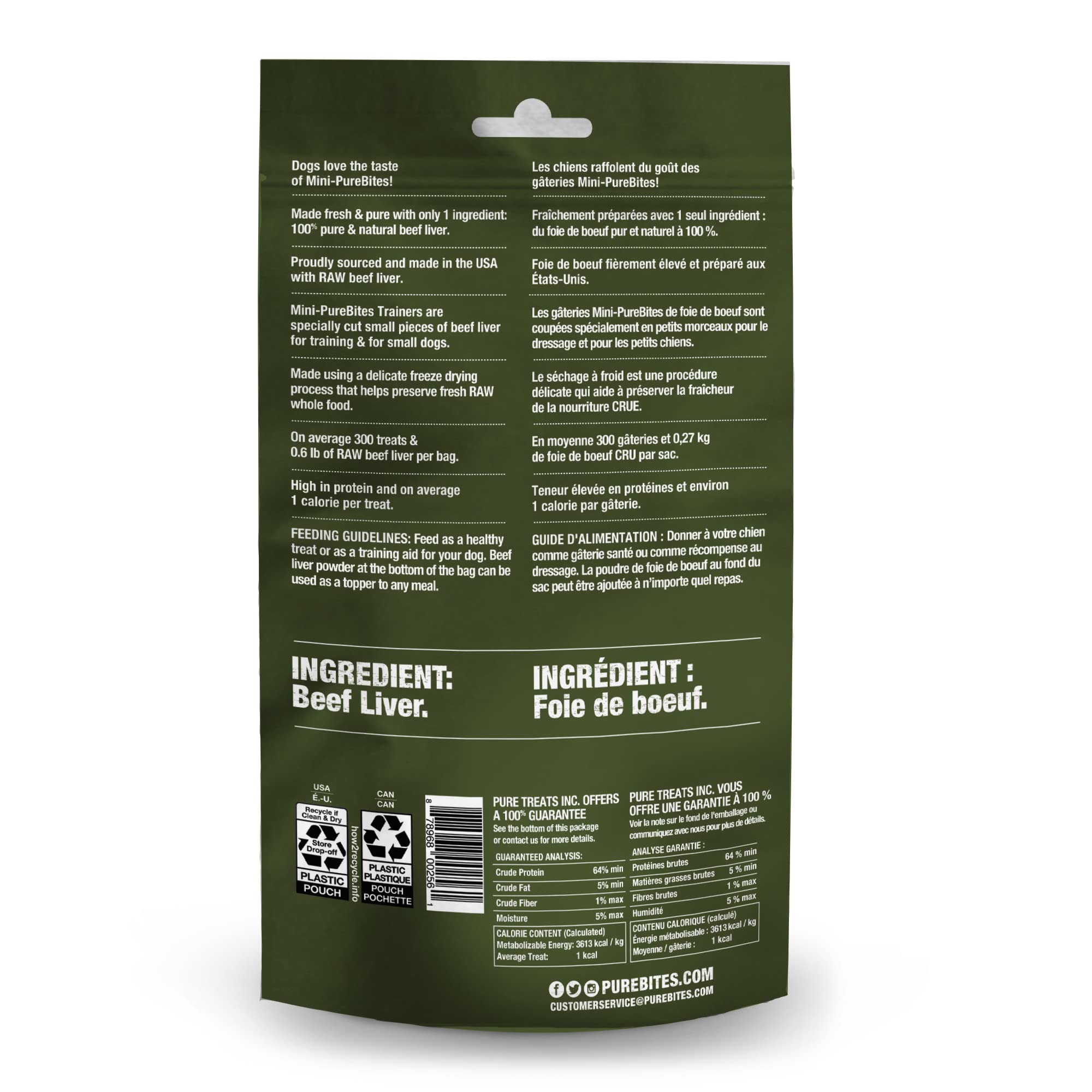 PureBites Mini Higado de Res, trocitos listos para entrenamiento de perros.