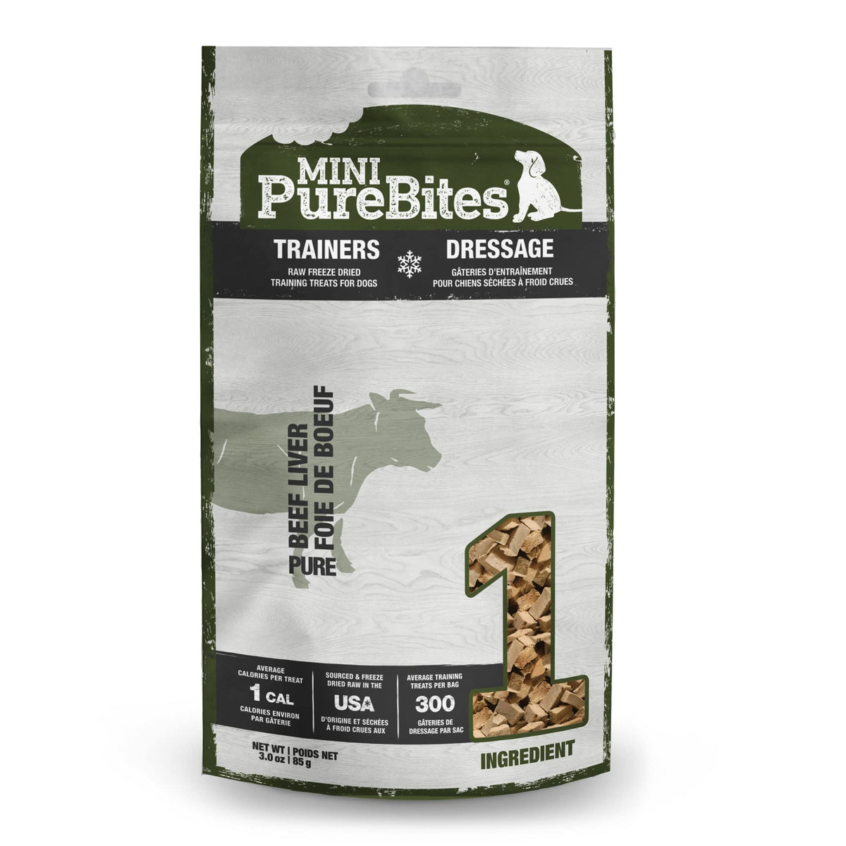 PureBites Mini Higado de Res liofilizado, trocitos para premio de entrenamiento.
