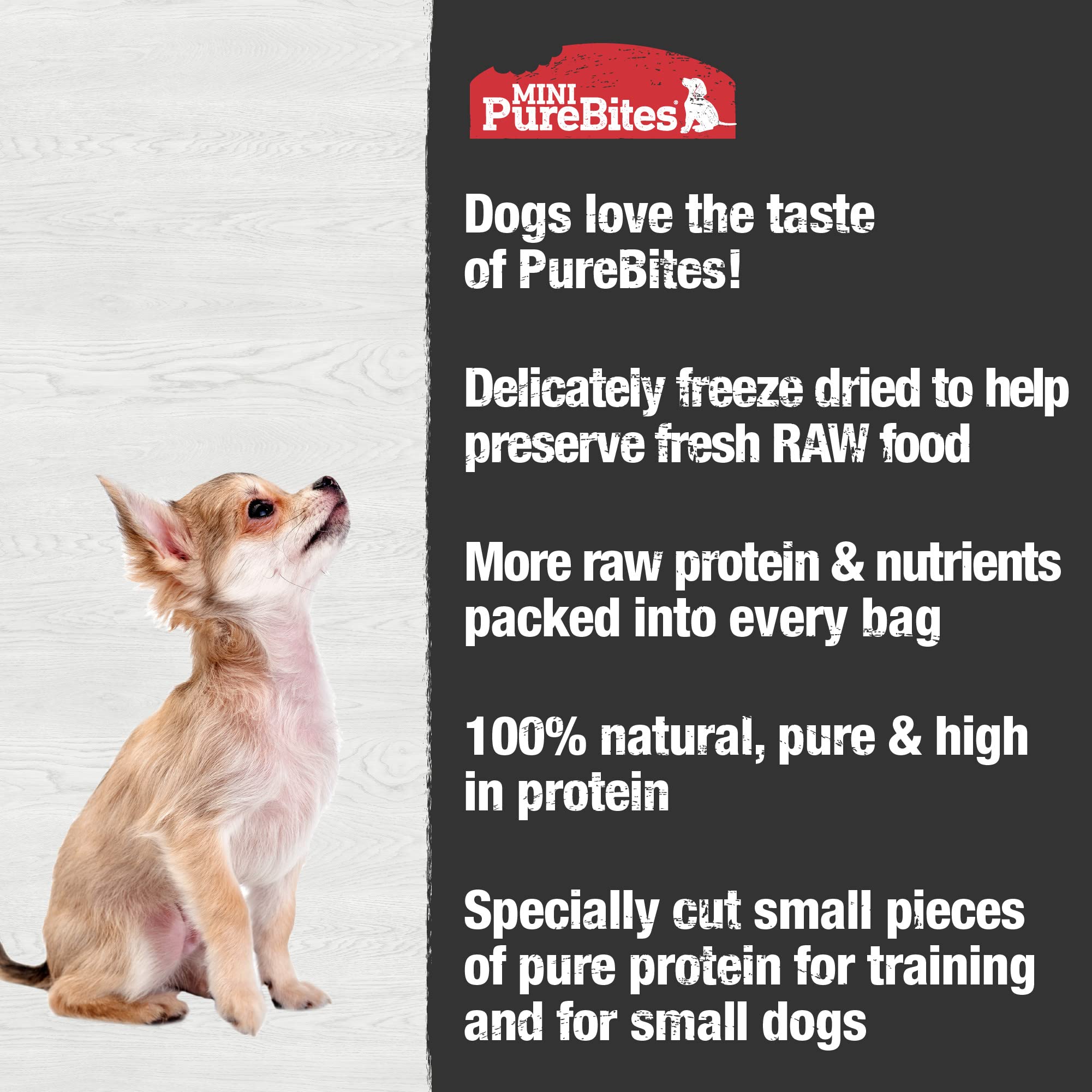 PureBites Mini Pollo, olor suave y sabor natural, gusto que anima a comer