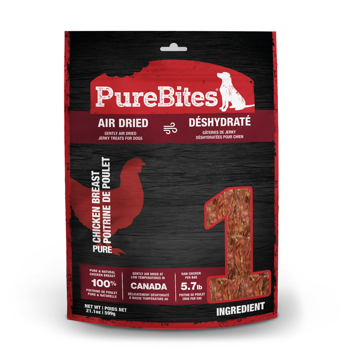 PureBites: pechuga de pollo 100% pura, premio proteico para perros.