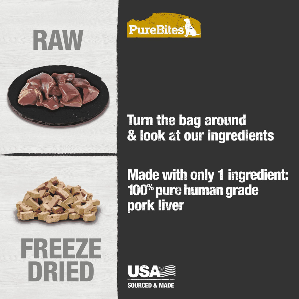 PureBites: perro disfrutando snack de cerdo; sabor natural para entrenamiento y recompensa.